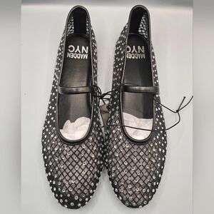 Women's Madden NYC Black and Silver Mesh Sequin Flats, Multiple Sizes Available
